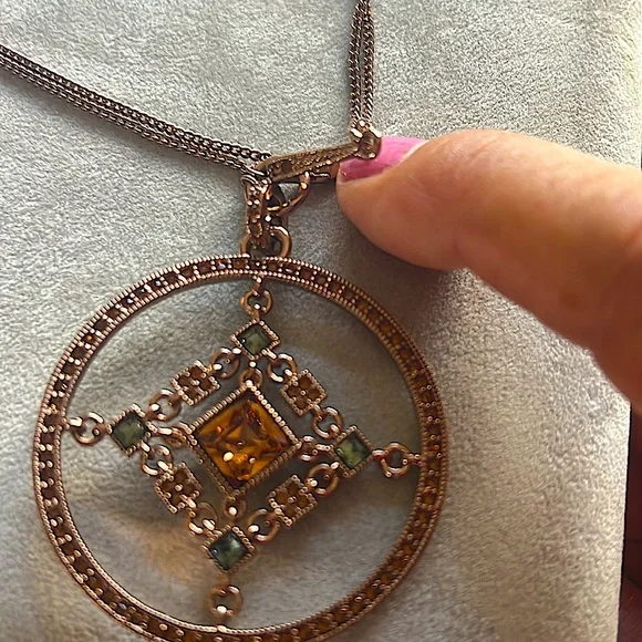 NWOTAuthentic Givenchy Necklace.Adjustable short/longRose color/Rhinestone Amber - Picture 3 of 10